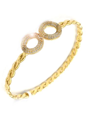 PULSERA MUJER TRENZADA DORADA DE BISUTERÍA FINA CON DOBLE ARO DE CIRCONITAS