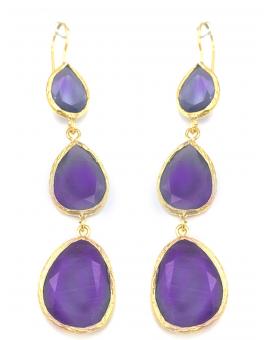 PENDIENTES LARGOS DE FIESTA DE ALTA BISUTERÍA CON PIEDRA NATURAL MORADA Y NEGRA