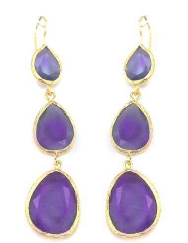 PENDIENTES LARGOS DE FIESTA DE ALTA BISUTERÍA CON PIEDRA NATURAL MORADA Y NEGRA