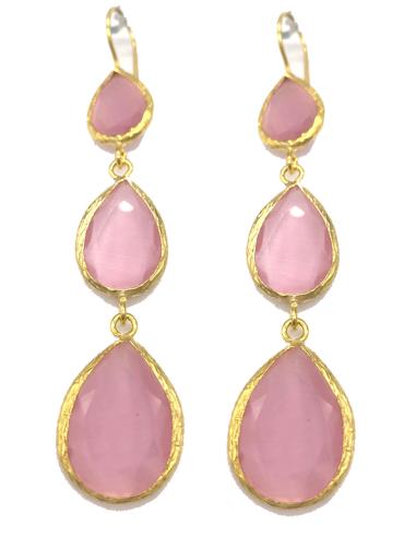 PENDIENTES LARGOS ROSAS BAÑADOS EN ORO PARA BODAS Y FIESTAS