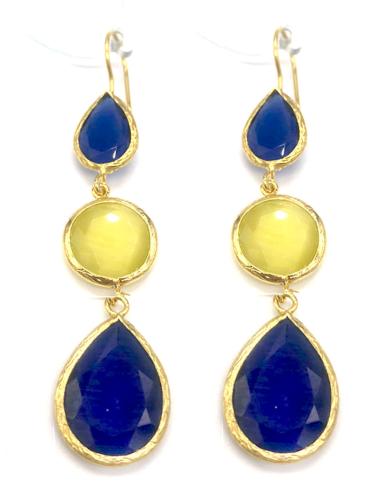 PENDIENTES LARGOS AZUL Y VERDE DISEÑO DE LÁGRIMA PARA FIESTAS Y BODAS
