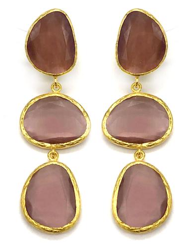 PENDIENTES LARGOS DE FIESTA CON PIEDRAS NATURALES LILA CUBIERTAS DE BAÑO EN ORO