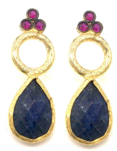 PENDIENTES LÁGRIMA NEGRA DE PIEDRA NATURAL Y CRISTALES FUCSIAS BRILLAR EN FIESTAS