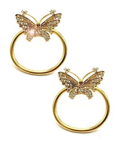 PENDIENTES ARO BAÑADO EN ORO CON MARIPOSA EN CRISTAL BLANCO