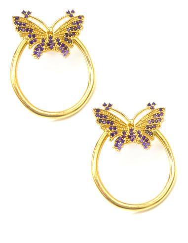 PENDIENTES ARO BAÑADO EN ORO CON MARIPOSA EN CRISTAL AZULÓN PARA VERANO