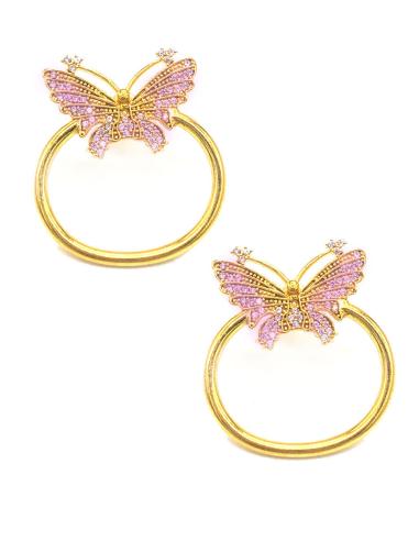 PENDIENTES ARO DORADOS CON MARIPOSA EN CRISTAL ROSA PARA VERANO DE ALTA BISUTERÍA