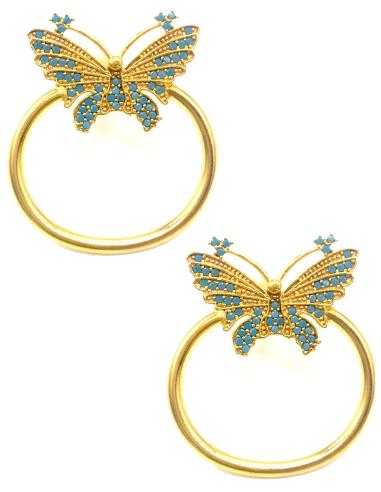 PENDIENTES ARO BAÑADO EN ORO CON MARIPOSA TURQUESA PARA VERANO