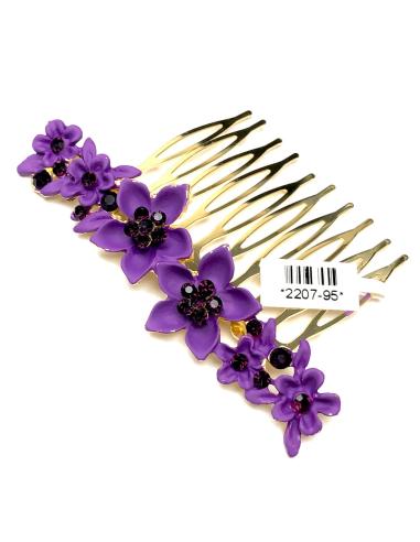 PEINETAS DE FIESTA MORADAS CON FLORES PARA SU PEINADO