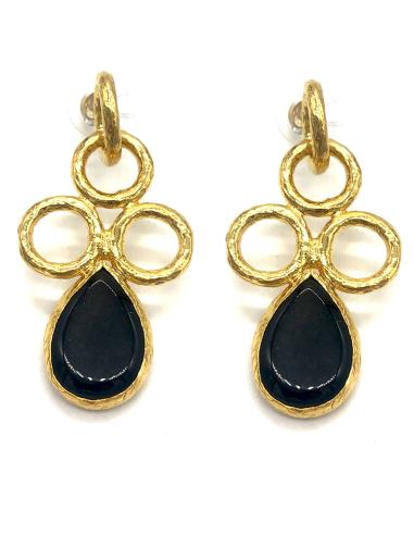 PENDIENTES LARGOS DE FIESTA CON LÁGRIMA NEGRA Y DISEÑO DE ESFERAS