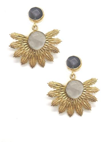 PENDIENTES BAÑADOS EN ORO CON PIEDRA NATURAL BICOLOR MORADA Y BLANCA