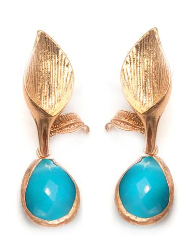 PENDIENTES CHAPADOS EN ORO LARGOS LÁGRIMA DE OJO DE GATO AZUL CIELO
