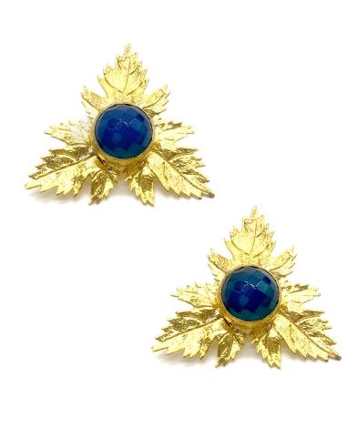 PENDIENTES FORMA DE HOJA Y PIEDRA NATURAL AZUL