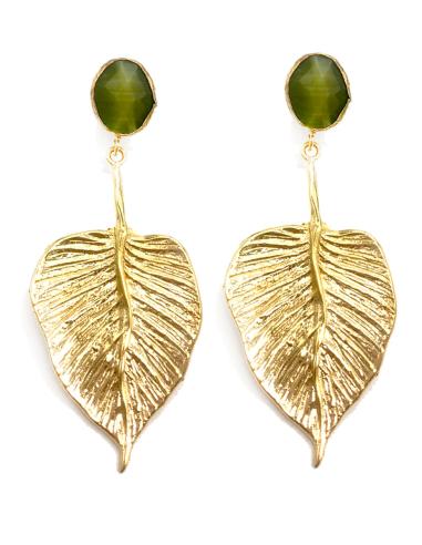 PENDIENTES PIEDRA VERDE CON HOJA COLGADA