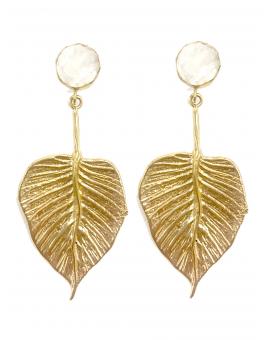 PENDIENTES DE PIEDRA DE LUNA CON HOJA COLGADA