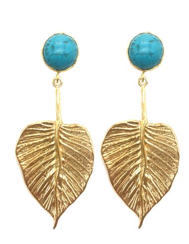 PENDIENTES DE PIEDRA TURQUESA CON HOJA COLGADA