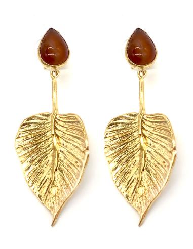 PENDIENTES PIEDRA NARANJA CON HOJA COLGADA