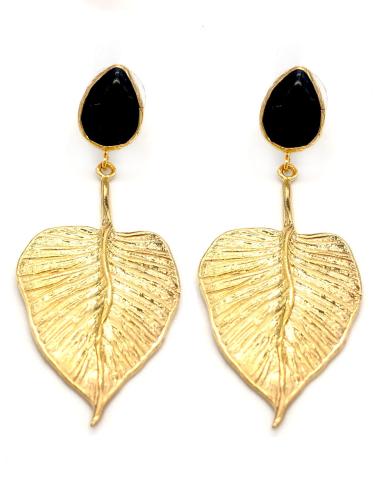 PENDIENTES LARGOS ONIX CON HOJA COLGADA