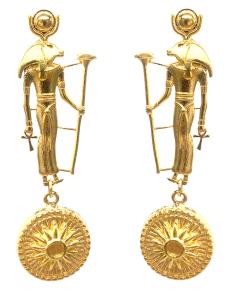 PENDIENTES LARGOS BAÑADOS EN ORO DIOS RA CON SOL