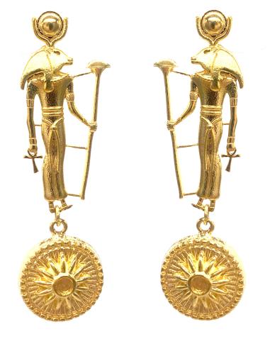 PENDIENTES LARGOS BAÑADOS EN ORO DIOS RA CON SOL