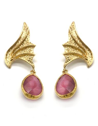 PENDIENTES CON PIEDRA NATURAL ROSA Y ALA DE DRAGÓN