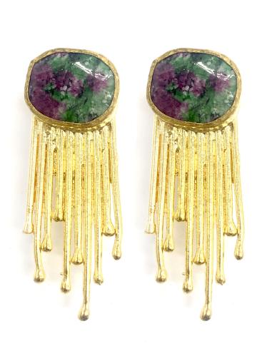 PENDIENTES PIEDRA VERDE TURQUESA BAÑADOS EN ORO ESTILO DALÍ