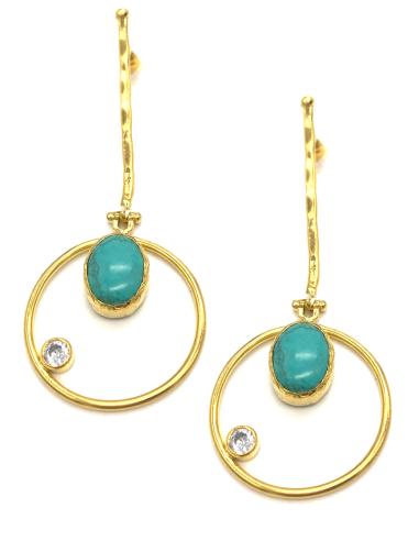 PENDIENTES LARGOS MUJER ORIGINAL DISEÑO DE PÉNDULO Y PIEDRA TURQUESA