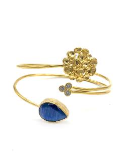 BRAZALETE FINO DORADO CON PIEDRA NATURAL AZUL PARA FIESTAS