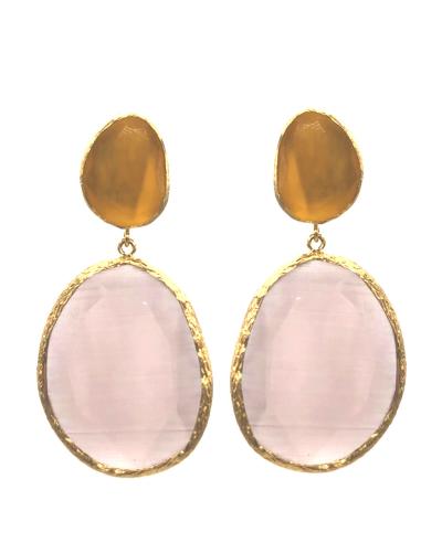 PENDIENTES OVAL LARGOS PIEDRA NATURAL BICOLOR AMARILLO Y LILA