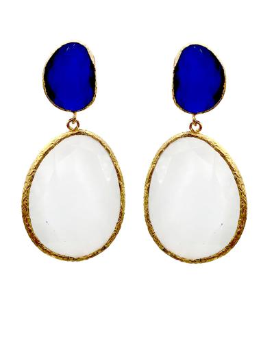 PENDIENTES DE MODA MUJER OVALADOS CON PIEDRA NATURAL AZUL Y BLANCA