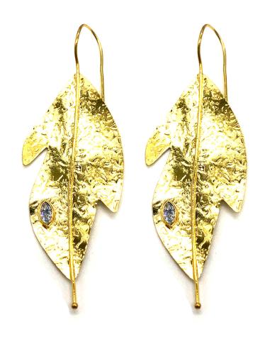 PENDIENTES LARGOS DE HOJA FINA DORADA CON CIRCONITA