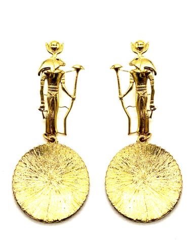 PENDIENTES BAÑADOS EN ORO DIOS RA Y MONEDA EGIPCIA