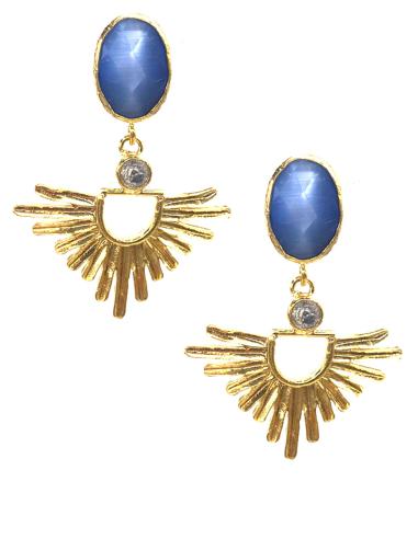 PENDIENTES LARGOS AZULES Y DORADOS MODERNOS ORIGINALES DE ALTA BISUTERÍA