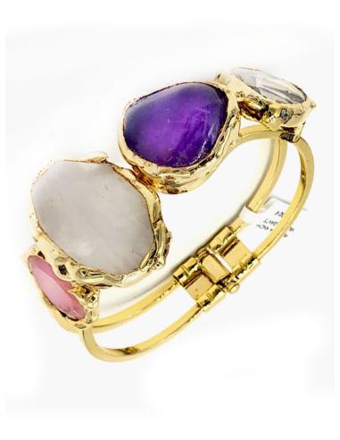 PULSERA ANCHA MUY ELEGANTE DE BISUTERÍA FINA CON PIEDRAS NATURALES