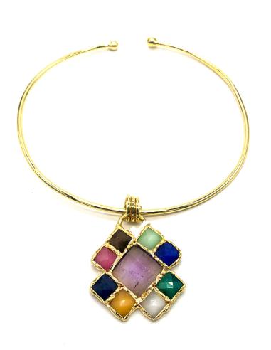 COLLAR RÍGIDO DORADO ARTESANAL CON SURTIDO DE PIEDRAS NATURALES
