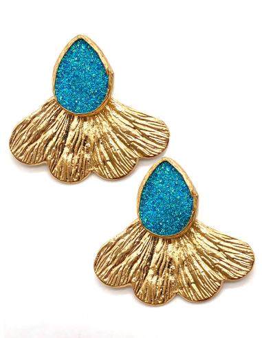 PENDIENTES CON PIEDRA DRUSA AZUL PEQUEÑOS DE FIESTA MUY LUMINOSOS