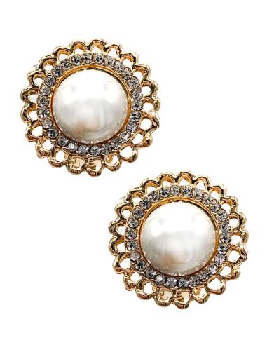 PENDIENTES DE CLIP MUJER CON PERLA Y BRILLOS