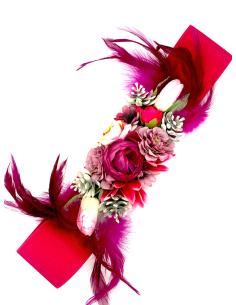 CINTURONES FUCSIAS CON FLORES Y PLUMAS PARA BODAS Y EVENTOS