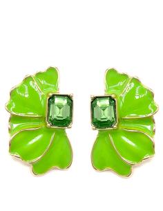 PENDIENTES PEQUEÑOS VERDES DISEÑO DE MEDIA FLOR Y CRISTAL