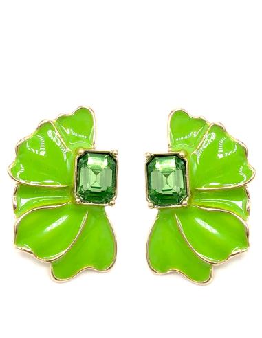 PENDIENTES PEQUEÑOS VERDES DISEÑO DE MEDIA FLOR Y CRISTAL