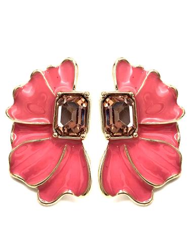PENDIENTES PEQUEÑOS CORAL DISEÑO DE MEDIA FLOR Y CRISTAL