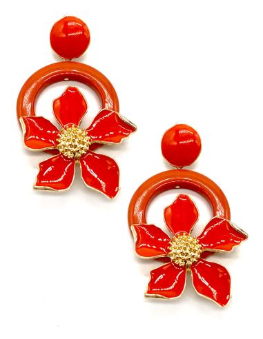 PENDIENTES LARGOS NARANJAS CON PRECIOSO DISEÑO DE ARO Y FLOR