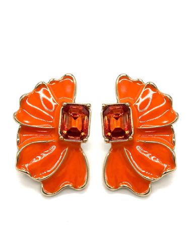 PENDIENTES PEQUEÑOS NARANJAS DISEÑO DE MEDIA FLOR Y CRISTAL