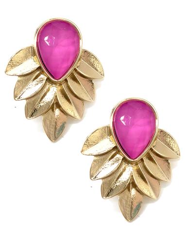 PENDIENTES FUCSIAS Y DORADOS PEQUEÑOS CON CRISTAL FACETADO