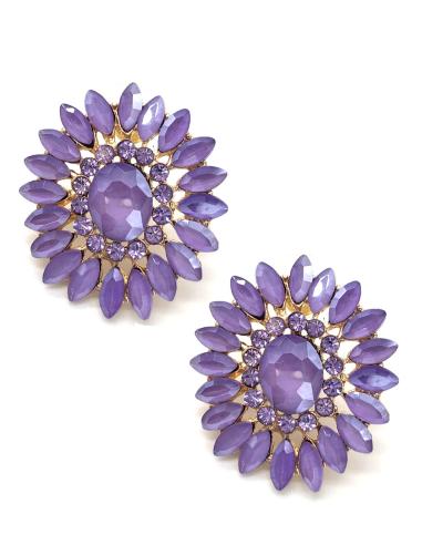 PENDIENTES MORADO LILA CORTOS PARA BODAS  ROSETON EN CRISTAL