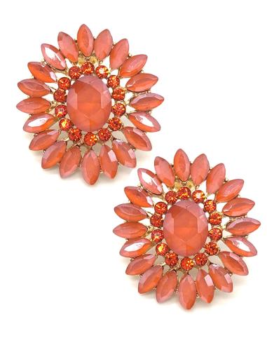 PENDIENTES NARANJAS CORTOS PARA BODAS  ROSETON EN CRISTAL