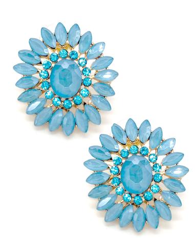 PENDIENTES AZULES CORTOS PARA BODAS BONITO ROSETON EN CRISTAL