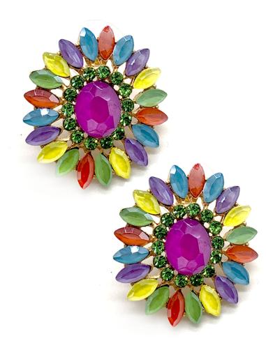 PENDIENTES MULTICOLOR CORTOS PARA BODAS  ROSETON EN CRISTAL