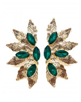 PENDIENTES DORADOS Y VERDE BOTELLA CON DISEÑO DE ABANICO