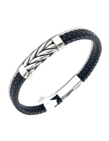PULSERAS NEGRAS PARA HOMBRE DECORADAS CON TRENZA DE ACERO
