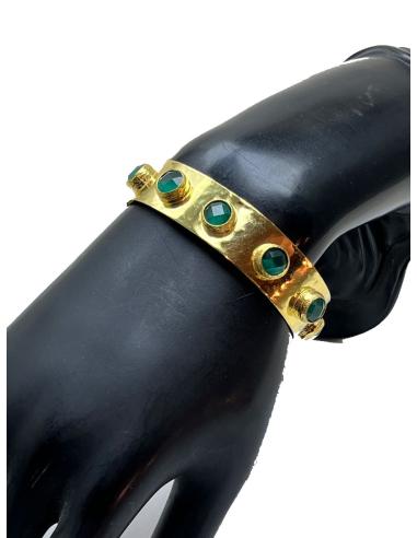 PULSERA BRAZALETE DORADO BAÑADO EN ORO CON CRISTALES FACETADOS VERDES